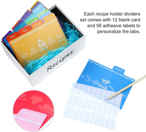 Outus 36 Pieces Recipe Card Dividers Tabs Include 24 Labelled and 12 Blank Tabs 60 Adhesive Labels Fit 4 x 6 Inch Cards for Recipe Box Organize (B...