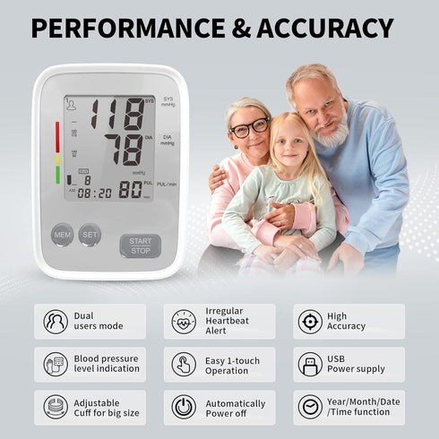 Blood Pressure Monitors for Home Use, Blood Pressure Monitor Upper Arm with Adjustable 9-17" Bp Cuff, 2x99 Memory, High Blood Pressure Machine wit...