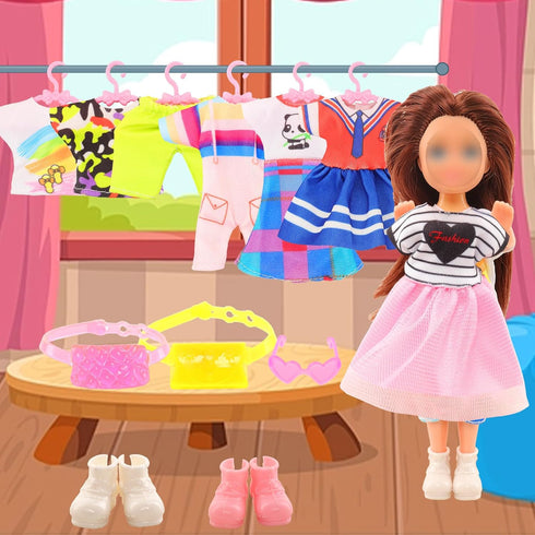 30 PCS Mini 6 Inch Doll Clothes and Accessories Include 4 Tops, 4 Pants for Boy Dolls, 5 Dresses , 2 Swimsuit and 2 Shoes, 10 Outfits Hangers Pock...
