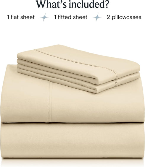 LuxClub 4 PC Full Size Sheet Set Deep Pockets 16" Wrinkle Free Cooling Sheets Machine Washable Hotel Bedding Silky Soft - Cream Full...