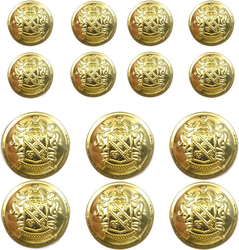 14 Piece Metal Blazer Button Set - for Blazer, Suits, Sport Coat, Uniform, Jacket (Gold)15mm 20mm...