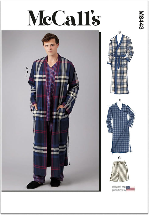 McCall's Men's Wrap Robe, Pullover Nightshirt and Pull-on Pants Sleepwear Sewing Pattern Kit, Design Code M8443, Sizes S-M-L-XL-XXL-XXXL, Multicol...