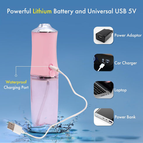 Cordless Water Flosser, 220ml Portable Water Flosser Rechargeable 4 Hour Battery Life, 4 Cleaning Floss Picks, IPX7 Waterproof Teeth Cleaner, 3 Pr...