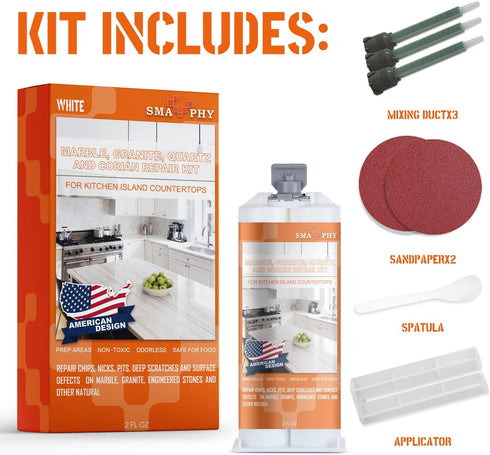 Quartz Countertop Repair Kit(White), Quartz Chip Repair Kit, Marble & Granite Repair to Fix Chips, Nicks, Cracks and Scratches on Granite, Marble,...