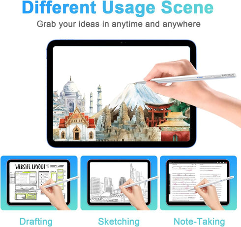 Stylus Pencil for Apple iPad with Tilt Sensitive Palm Rejection, Stylus Pen for iPad Pro11&12.9 inch, Pencil for iPad Air 3/4/5 Gen, iPad 6/7/8/9/...