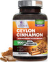 Pure Cinnamon Capsules, Certified Organic Ceylon Cinnamon Pills, Non-GMO, Gluten-Free, Dairy-Free, Sri Lanka Cinnamon Powder Supplement, Best Vega...