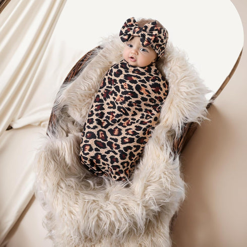Galabloomer Receiving Blanket Headband Set Flower Print Baby Swaddle Receiving Blankets (leopard)...