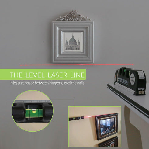 Laser Level line tool, Qooltek Multipurpose Cross Line Laser Adjusted Standard and Metric Rulers for hanging picture with Metal Tripod Stand and R...