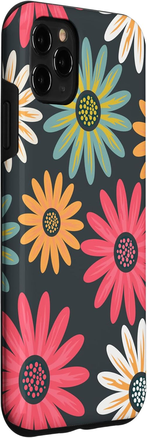 iPhone 11 Pro Max Floral Daisy Flowers Pink Green Orange Grey Pattern AEN021 Case...