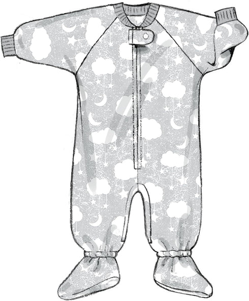 Butterick Infants' Bunting, Jumpsuit, Shirt, Diaper Cover, Hat, Bib, Mittens, Booties and Blanket Sewing Pattern Kit, Design Code B6968, Sizes XXS...