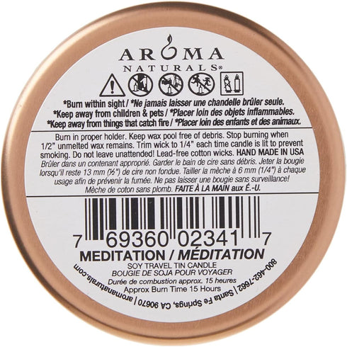 Aroma Naturals Tin Candle with Patchouli and Frankincense Essential Oil Natural Soy Scented, Meditation, 2 Count...