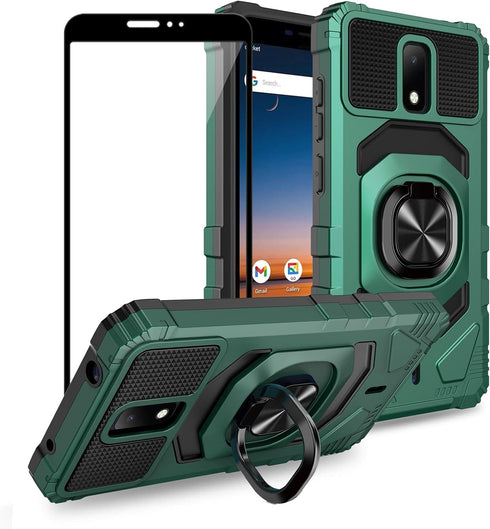 Ailiber for Cricket Debut Case, AT&T Calypso 2(U319AA) Case with Screen Protector, Ring Kickstand for Magnetic Car Mount, Heavy Duty Shockproof Mi...
