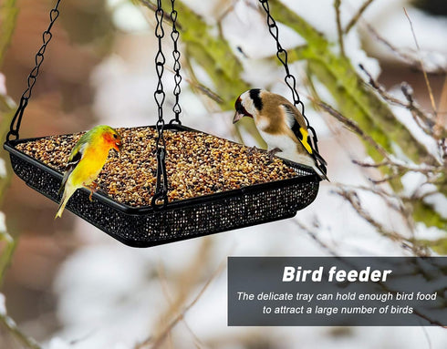 MIXXIDEA Hanging Bird Feeder Tray Metal Mesh Platform Seed Feeder with Durable Chains for Outdoors Garden Great for Attracting Birds (1 Pack)...