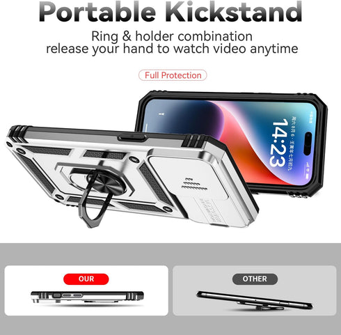 Hitaoyou Compatible with iPhone 15 Pro Max Case, iPhone 15 Pro Max Case with Camera Cover & Kickstand Military Grade Shockproof with Magnetic Car ...
