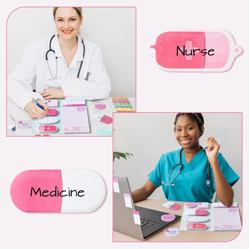 Pink Nurse Gift Sticky Notes Set - 550 Sheets Cute Medical Essentials Self-Stick Notes Page Memo Pads for Nursing Student Women Girls Friends Hosp...