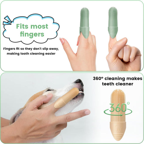 Dog Toothbrush, 2 Pack Dog Tooth Brush, 360° Cleaning Finger Toothbrush for Dogs, Food Grade Silicone Dog Finger Toothbrush Fits Most Fingers, Too...