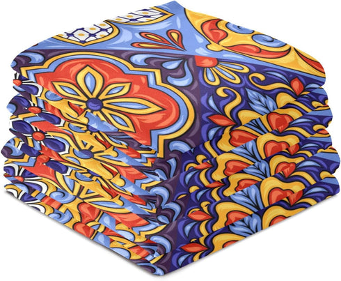 STAYTOP Mexican Talavera Ceramic Tile Pattern Kitchen Towels Set of 4, Super Soft and Strong Absorption Multifunctional Table and Tea Towels, 28x1...