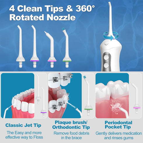 Water Flosser Cordless Teeth Pick: Portable Adults Dental Oral Irrigator for Travel Flossers Cleaning Picks 300ML...