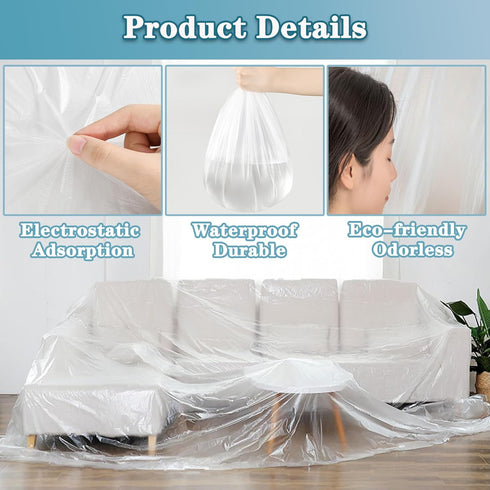 Plastic Drop Cloth, Plastic Sheeting 13x13 Feet Plastic Drop Cloths for Painting Waterproof Dustproof Paint Plastic Covering Furniture Cover Floor...