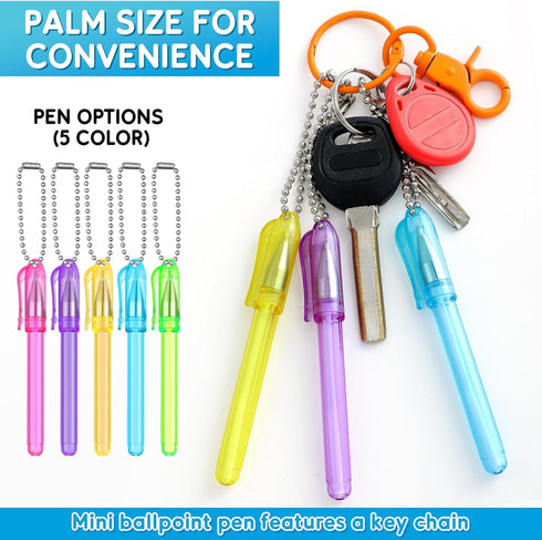 25 Pcs Mini Pens Ballpoint Bulk Pocket Colorful Mini Pen with Keyring Black Ink 1.0 mm Mini Keychain Pen for Badge Office School Teacher Classroom...