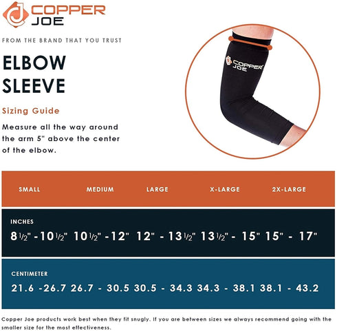 Copper Joe 2 Pack Recovery Elbow Compression Sleeve - Ultimate Copper Relief Elbow Brace for Arthritis, Golfers or Tennis Elbow and Tendonitis. El...