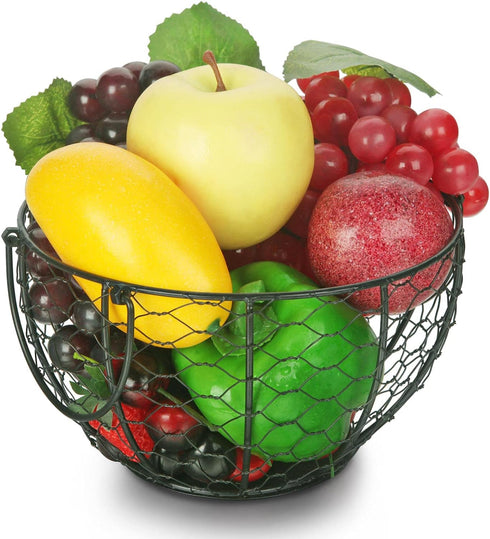 Round Wire Basket Black Fruit Basket Bowl Fruit Holder for Kitchen with Handle Black Home Storage for Vegetables, Snacks, Household Items Decor...