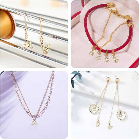 SANNIX 156Pcs/6 Sets Gold Letter Charms with 200Pcs Open Jump Rings for Jewelry Making, Alphabet A-Z Pendants for DIY Bracelet Necklace Craft Proj...