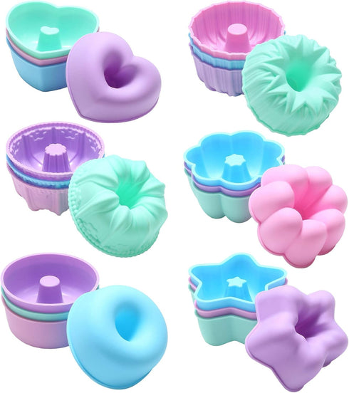 To encounter 24Pack Silicone Molds, Nonstick 3 inches Donut Mold, Silicone Baking Cups, Donut Pan, Muffin, Jello, Bagel Pan, Oven- Microwave- Dish...