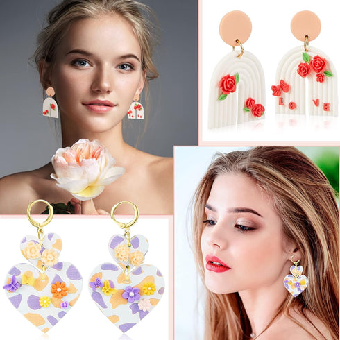 Zeyune 16 Pcs Small Flower Polymer Clay Molds Mini Flower and Leaf Polymer Clay Molds for Jewelry Making Rose Daisy Silicone Molds Earring Clay Cu...