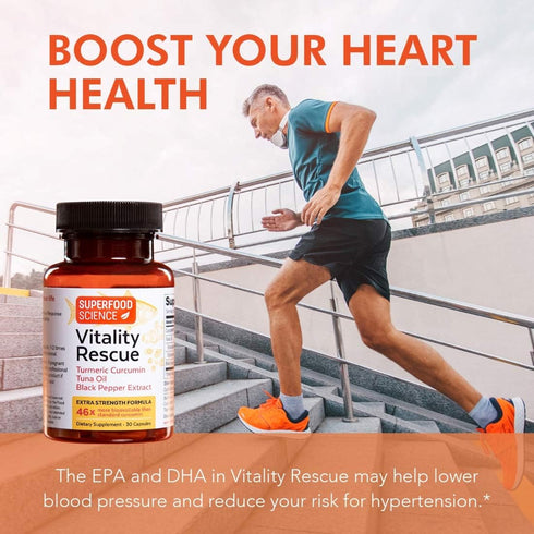 Vitality Rescue Omega 3 and Turmeric Supplement w/Bioperine, CurcuWin 46X Superior Absorption Curcumin to Support Workout Recovery, Joint, Muscle,...