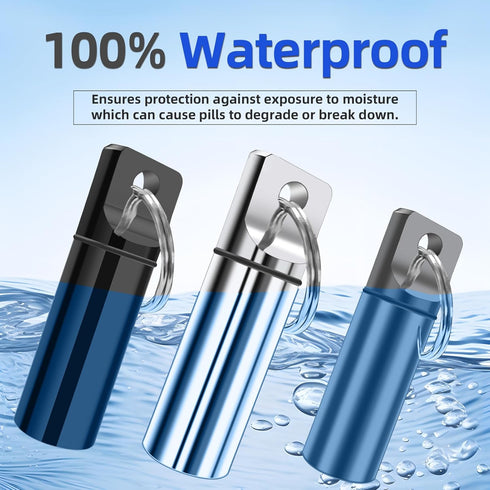 2 Pack Small Pocket Pill Box Keychain, Portable Mini Aluminium Alloy Pill Organizer Case Container for Purse, Waterproof Metal Pill Holder Medicin...