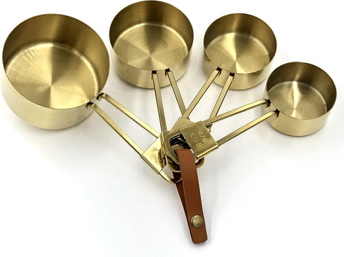 XINLI Measuring cups and spoons set, stainless steel with durable copper plating, plus brown leather buckle...