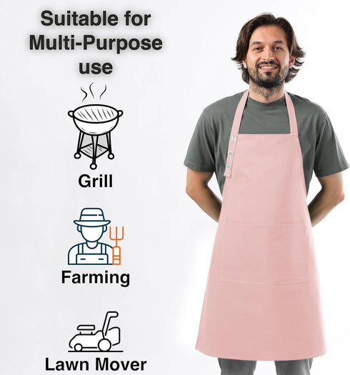 Kitchen Apron Waterdrop Resistant Cotton Apron with adjustable Aprons for Women with Pockets 10 Color option Cooking Powder Pink Apron (Powder Pin...