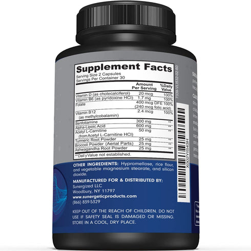 Premium Nerve Support Supplement – with Alpha Lipoic Acid (ALA) 600 mg, Acetyl-L-Carnitine (ALC) & Benfotiamine - Nerve Support Formula for Health...