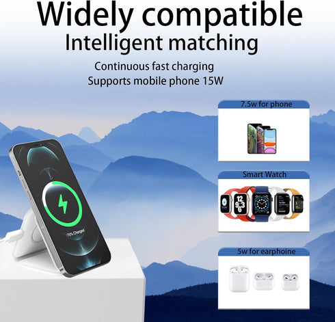 3 in-1 Charging Station for Apple Multiple Devices?Foldable Magnetic Wireless Charger Pad?Travel Charging Station for iPhone15 14 13 12 Series Wat...