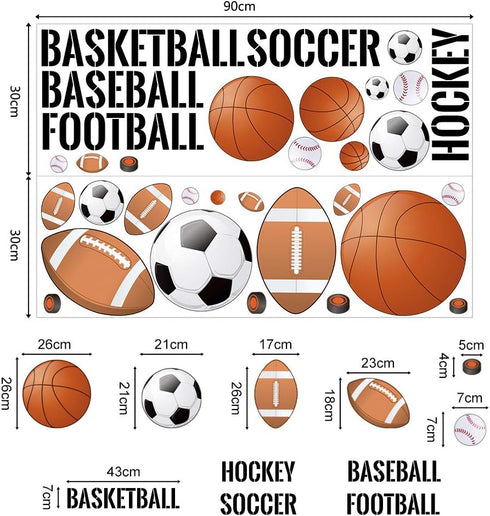 Supzone Sport Balls Wall Stickers Boys Wall Decals Basketball Soccer Baseball Football Hockey Wall Decor Boys Playroom Bedroom Classroom Living Ro...
