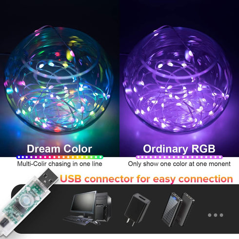 BTF-LIGHTING RGB IC WS2812B USB Twinkle Smart Fairy Light String 32.8FT 100pixel Black Wire Music Bluetooth Mesh APP IR Remote DIY Control Sync Co...