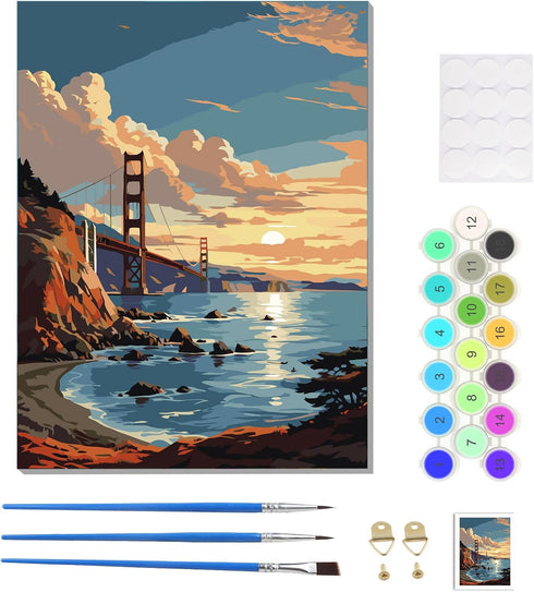 Paint by Numbers kit for Adults Framed, Bridge DIY Oil Painting for Gift Acrylic Adult Paint by Number Kits, Landscape Pictures Drawing Paintwork ...