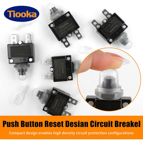 30Amp Thermal Circuit Breaker Assortment Kit Push Button Manual Reset 125/250V AC 32V DC Quick Connect Terminals Waterproof Button Caps for Overlo...