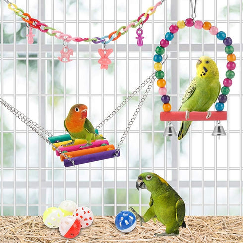 Bird Parakeet Toys,Swing Hanging Standing Chewing Toy Hammock Climbing Ladder Bird Cage Colorful Toys Suitable for Budgerigar, Parakeet, Conure, C...