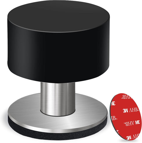 Door Stopper with Extra Sticker, Self-Adhesive Door Stop with Black Rubber Bumper & Stainless Steel Body - Heavy Duty Door Knob Wall Protector Sou...