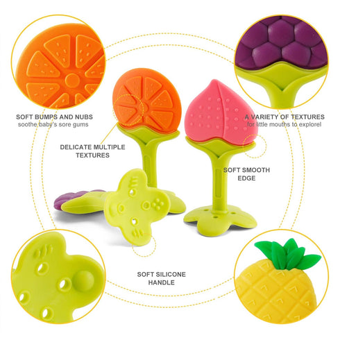 NASHRIO Baby Teething Toys Pack of 5 - Silicone BPA Free Natural Organic Freezer Safe Teethers for Newborn Infant, Soft & Textured - Babies Shower...