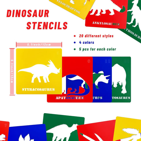 20 Pieces Dinosaur Stencils for Kids 5.1 Inches Drawing Stencils Chalk Stencils Large Washable Animal Themed Primary Shape Template for Kids Toddl...