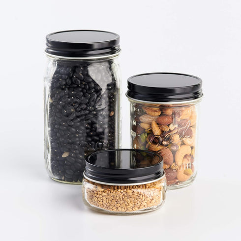 AllSpice Rust-Proof Wide Mouth Aluminum Metal Mason Jar Lids Leak-Proof 12-Pack (Black)...