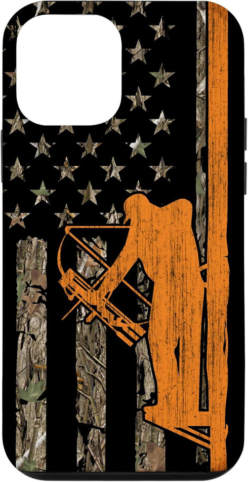 iPhone 12 mini Bow Hunting Tree Stand Deer Hunter American Flag Camouflage Case...