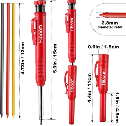 Hiboom 4 Pack Carpenter Pencils Set with 24 Refills, 2.8 mm Mechanical Carpenter Pencil Built in Sharpener Woodworking Marking Tool Solid Long Nos...