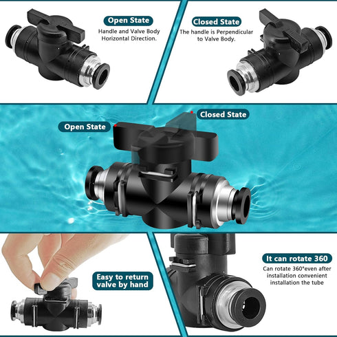 Boltigen 5Pack Pneumatic Push to Connect Ball Valve, 1/4”ODx 1/4“OD Quick Connect Air Control Fittings, 1/4"Air Flow Control Valve, Straight Tube ...