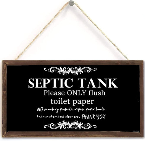 Bathroom Quote Wood Sign-Septic Tank Sign Hanging Signs 10 X 5 Inch, Toilet Rule Wooden Plaque Hanging Wall Art, Septic Tank Toilet Notes Hanging ...