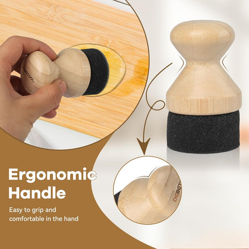 Cutting Board Oil Wax Applicator and Scrub Brush Set- Natural Bamboo with Sisal Fiber and Sponge for Food Grade Mineral Oil Board?Wooden Worktops,...