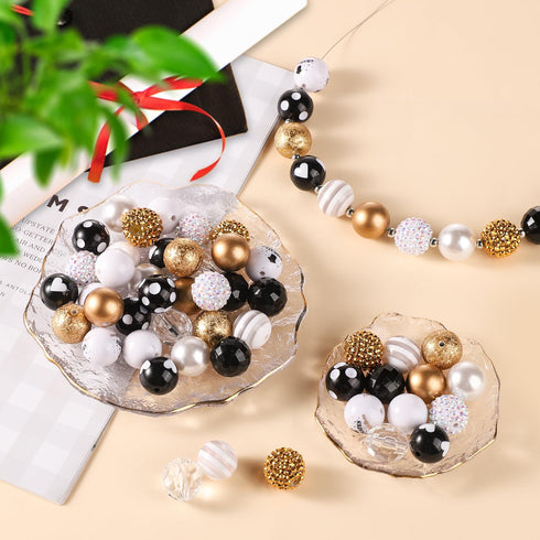 60pcs 20mm Graduation Plastic Beads, Large Bubblegum Beads with Lobster Clasp Extension Chain Fine Wire Spacer Beads Rhinestone Chunky Beads for D...